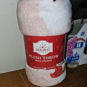 Holiday Time Pink and White Laughing Santa Plush Throw